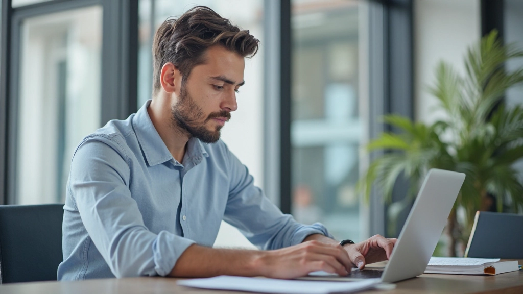 IT professional studying certification materials with laptop and notes