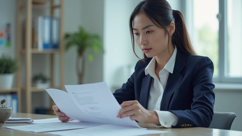 Professional business consultant reviewing certification credentials at desk